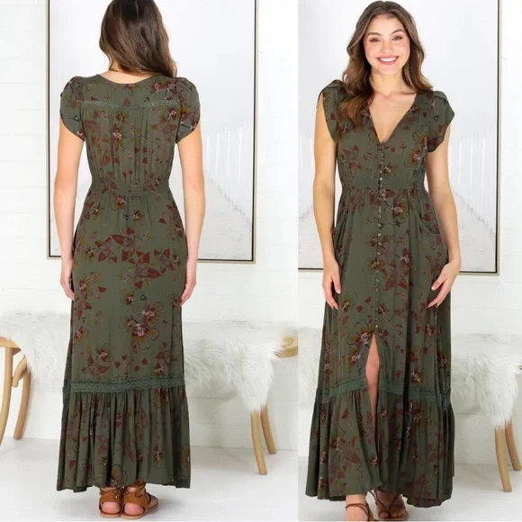 green emerald velvet dress Jaase Emerald Embroidered Endless Summer Maxi Dress – OutDazl main image 0